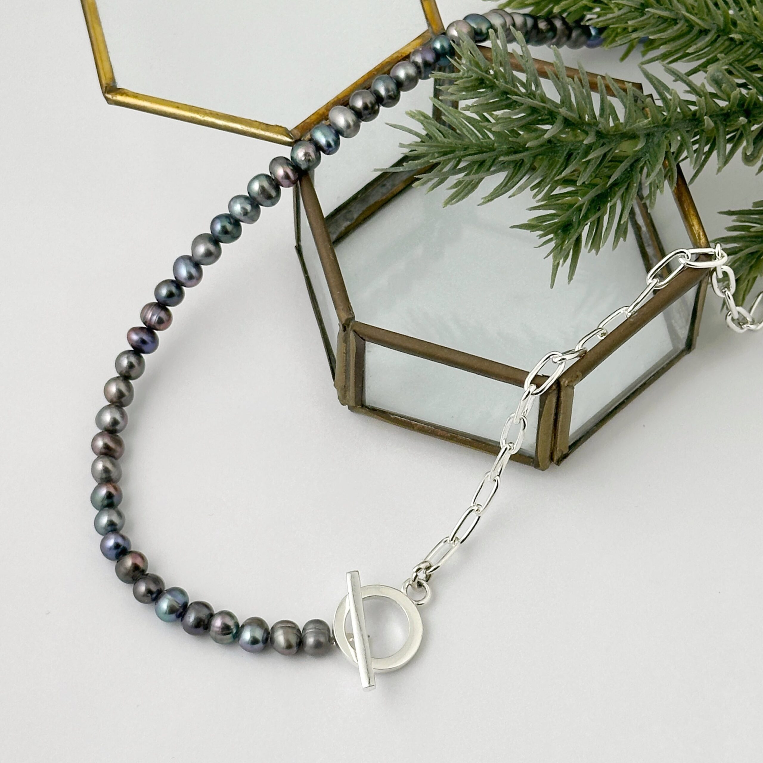 Lagoon Original グラス / 老眼鏡 ホルダー 45/50cm ブラックパール/ピーコックパール マンテル ネックレス リトルラグーン鎌倉