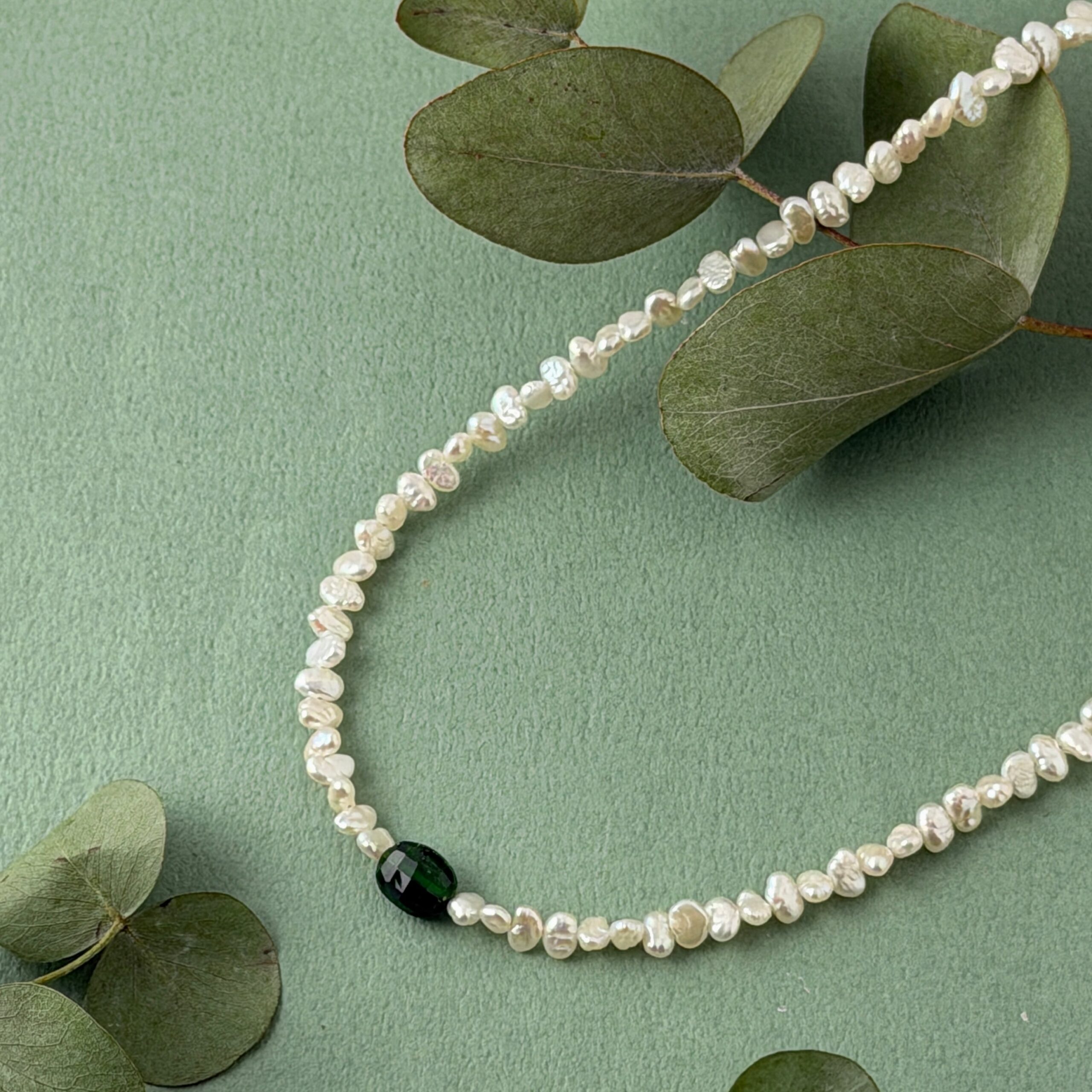 Lagoon Original 淡水パール に グリーンオニキス の 一粒 ネックレス 40/45cm リトルラグーン鎌倉