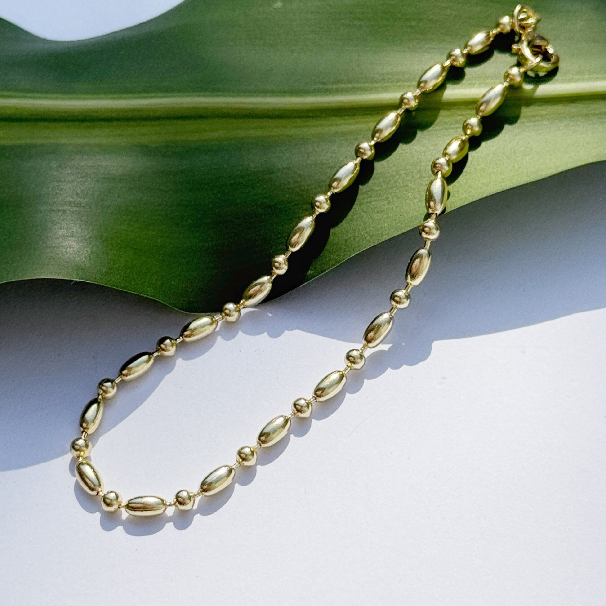 Gold coating 変型 ライス チェーン ブレスレット リトルラグーン鎌倉